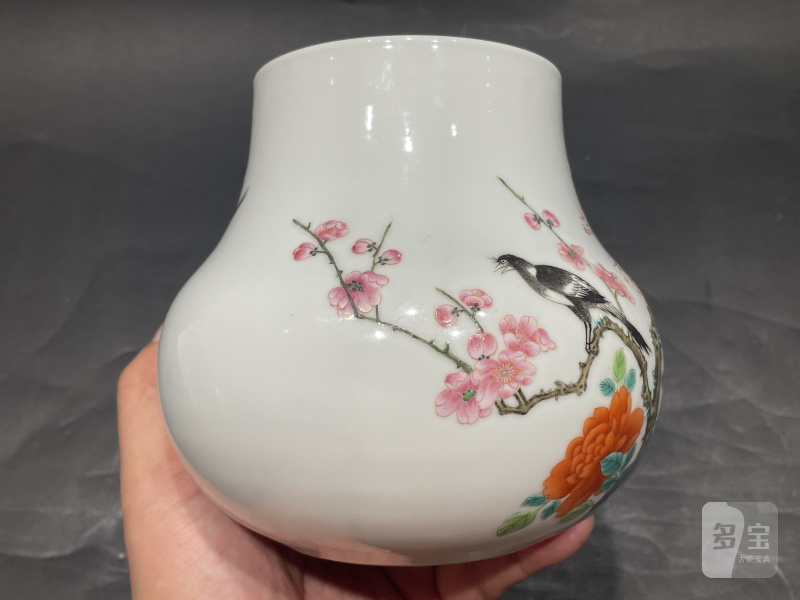 清道光 粉彩喜上眉梢纹鱼篓尊 - 图5